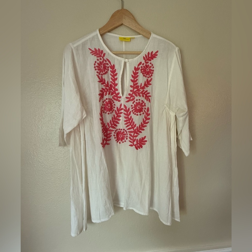 Roberta Roller Rabbit Boho White Embroidered Tunic - image 1